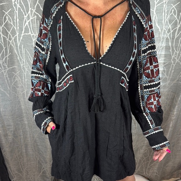 Free People Black Mini Dress with Embroidered Details - Picture 1 of 9